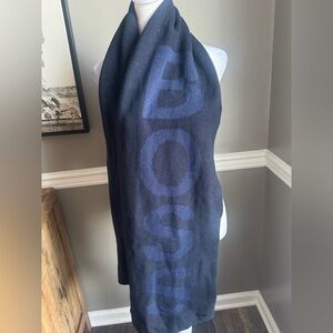 NWT Hugo Boss Nebbio Logo Wool-Blend Logo Knit Scarf Dark Blue | Unisex Navy